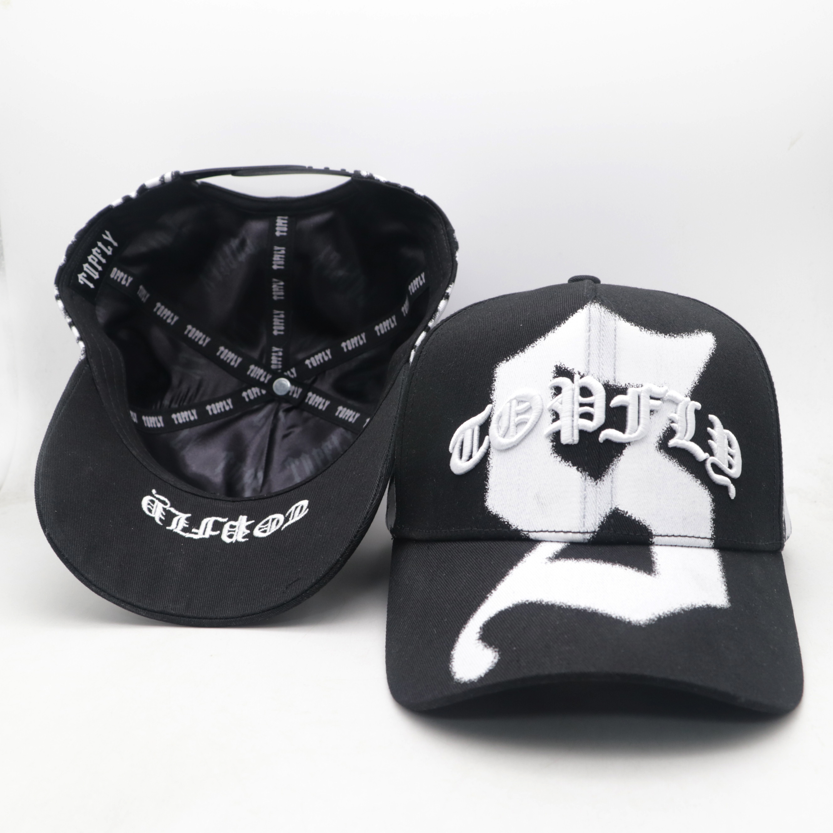 Wholesale 5 Panel Dandy Hats High Quality Black Baseball Cap with Satin Lining and Embroidery Logo 100% Polyester Suede Brim