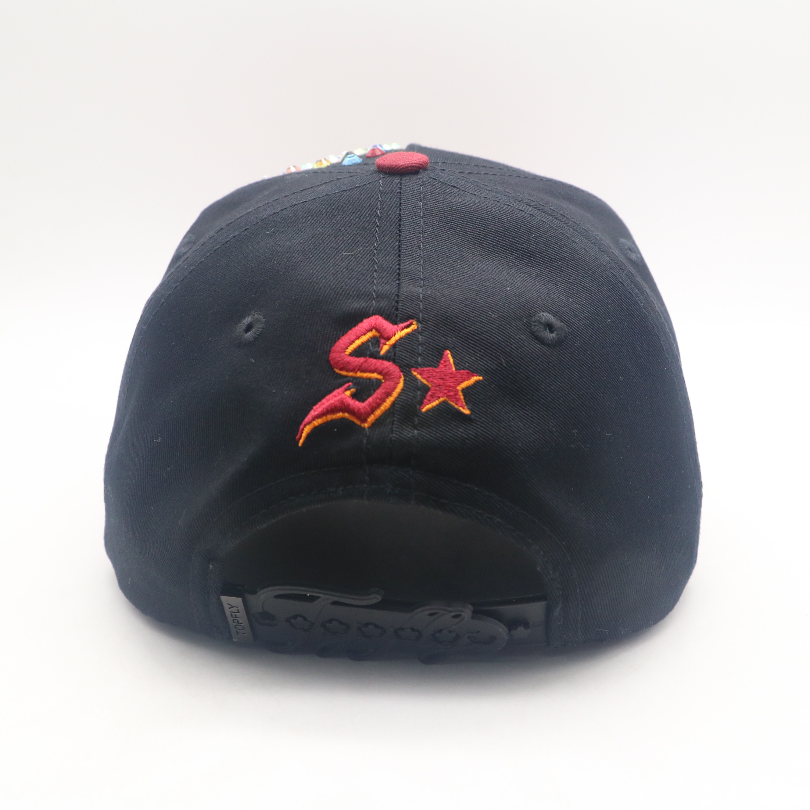 Topfly Black Red Rhinestone Baseball Cap Barbed Wire Star Chain Streetwear Trucker Hat