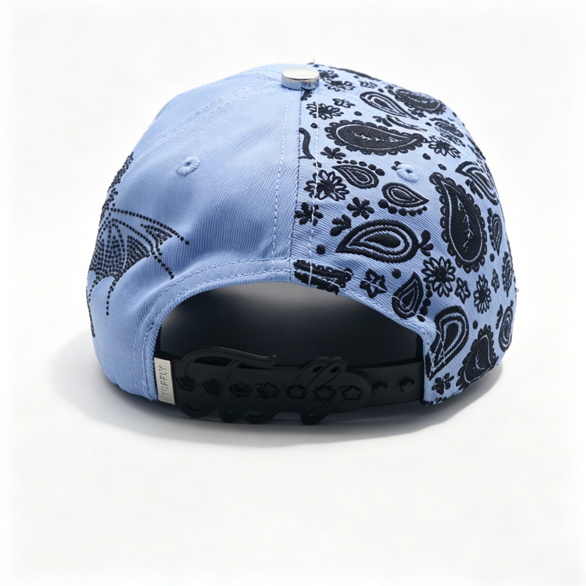 Light Blue Paisley Print Baseball Cap Custom 3D Embroidery Logo Streetwear Trucker Hat
