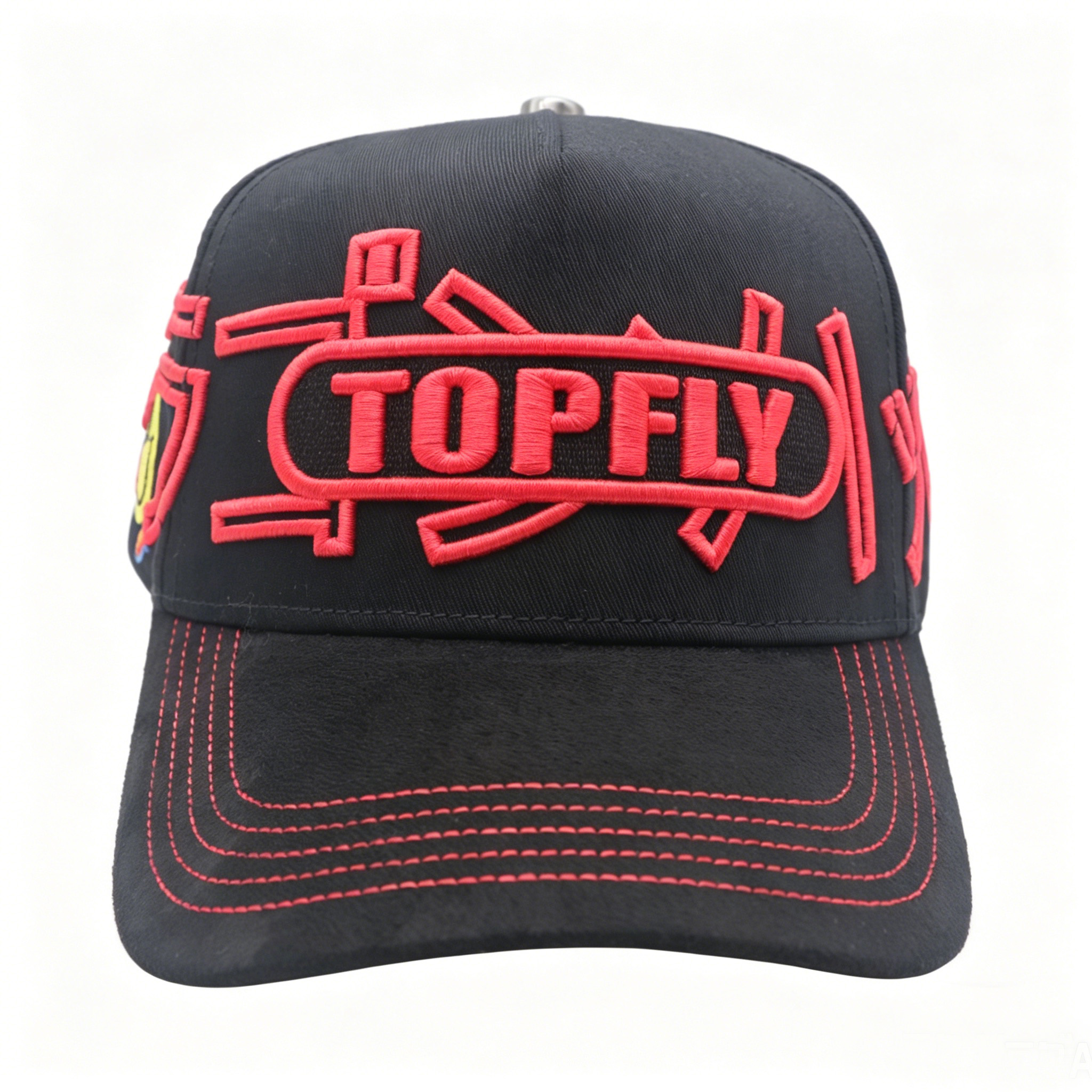 Black Red Contrast Stitching Dad Hat Custom 3D Embroidery Logo Side Smile Rainbow Embroidery Streetw