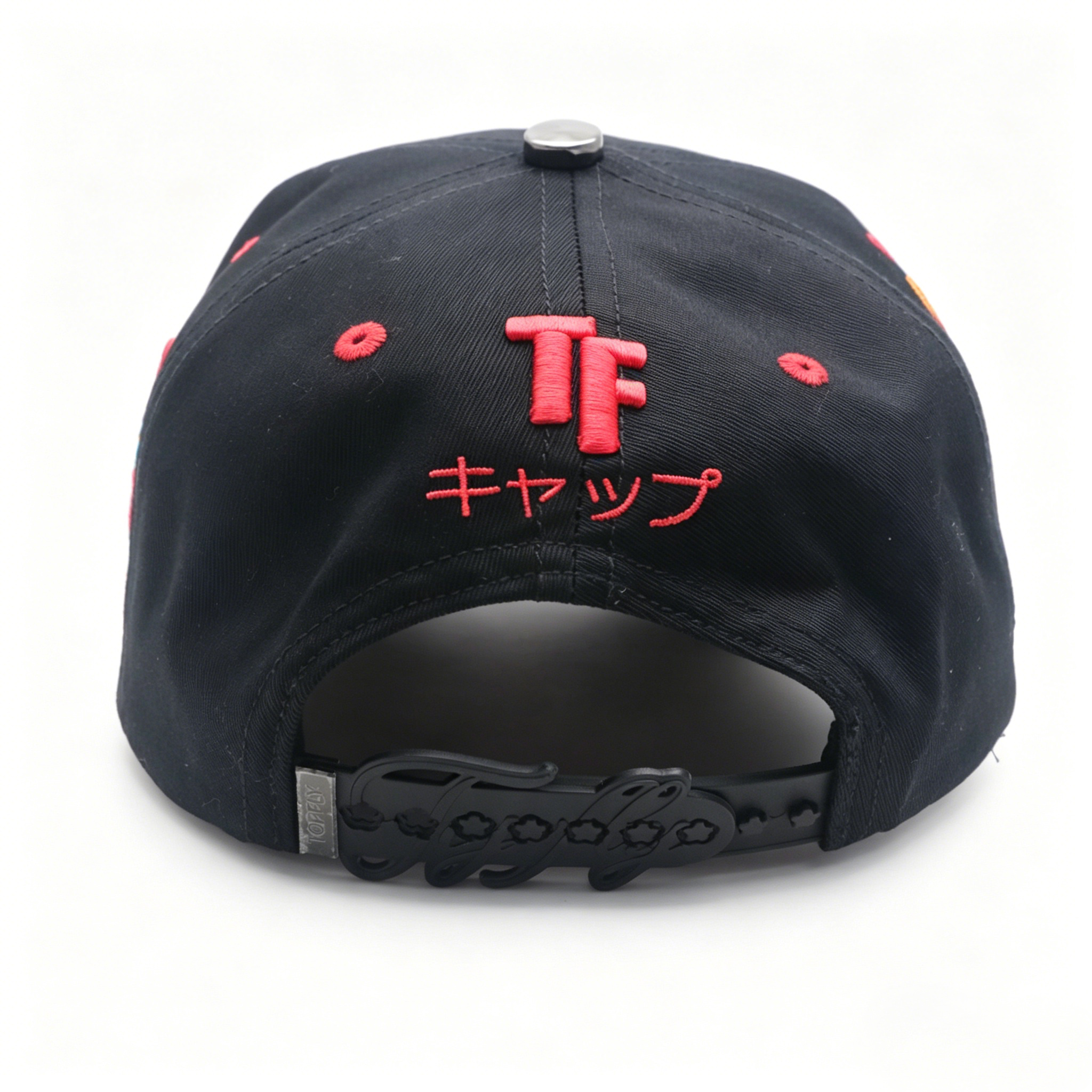 Black Red Contrast Stitching Dad Hat Custom 3D Embroidery Logo Side Smile Rainbow Embroidery Streetwear Baseball Cap