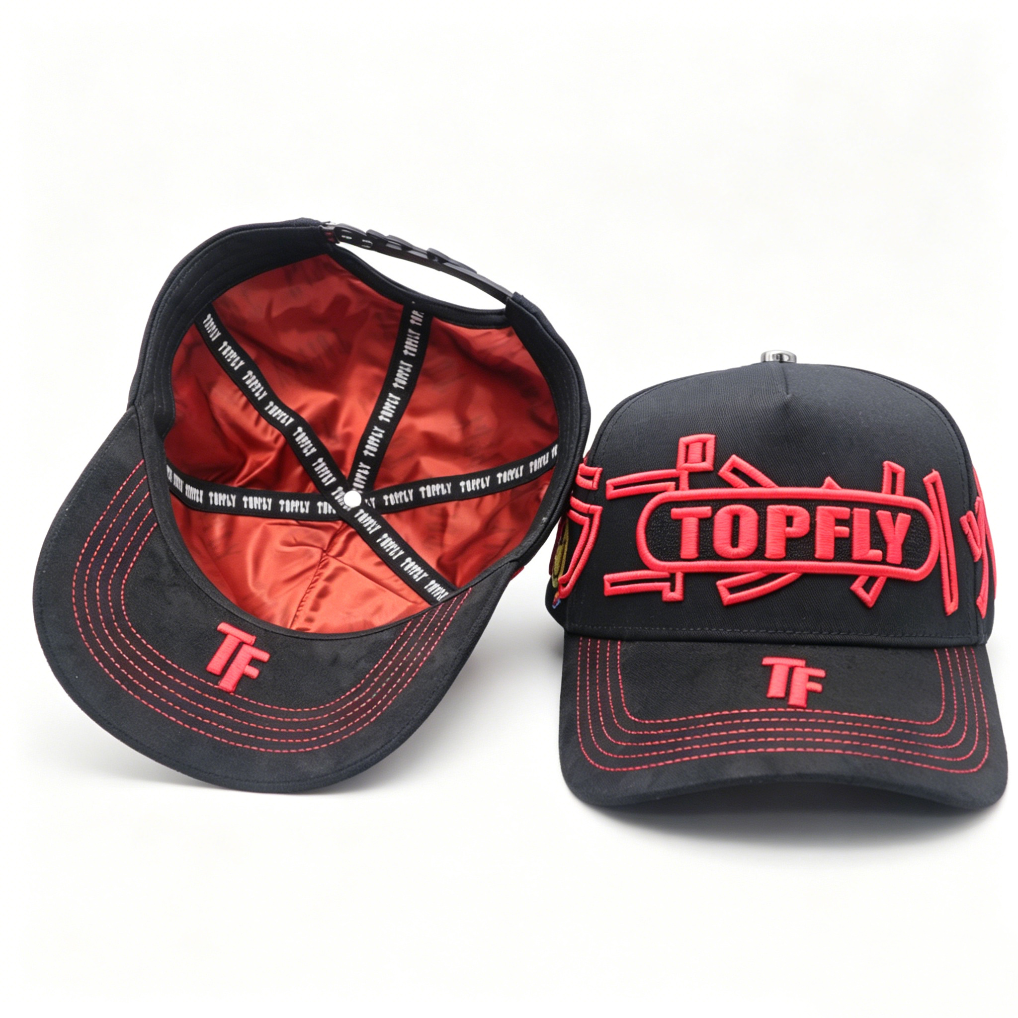 Black Red Contrast Stitching Dad Hat Custom 3D Embroidery Logo Side Smile Rainbow Embroidery Streetwear Baseball Cap