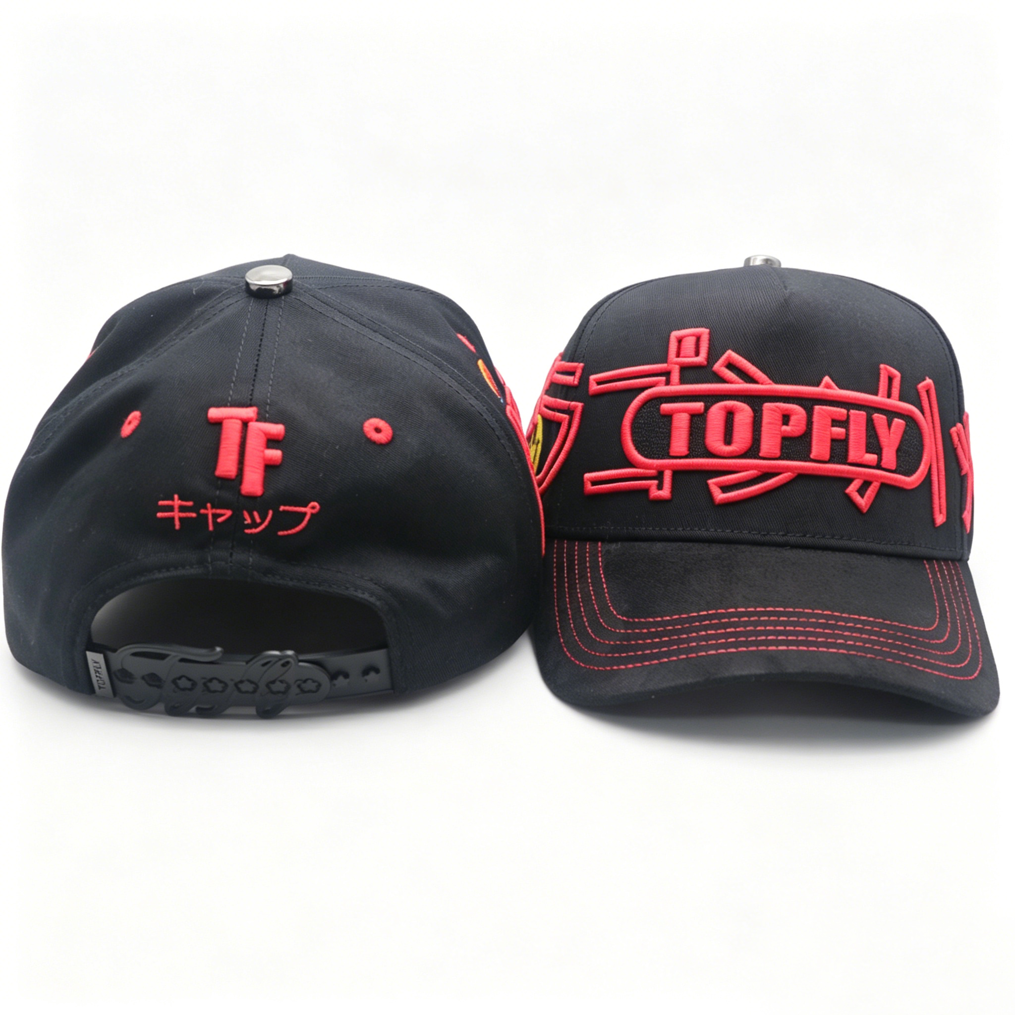 Black Red Contrast Stitching Dad Hat Custom 3D Embroidery Logo Side Smile Rainbow Embroidery Streetwear Baseball Cap