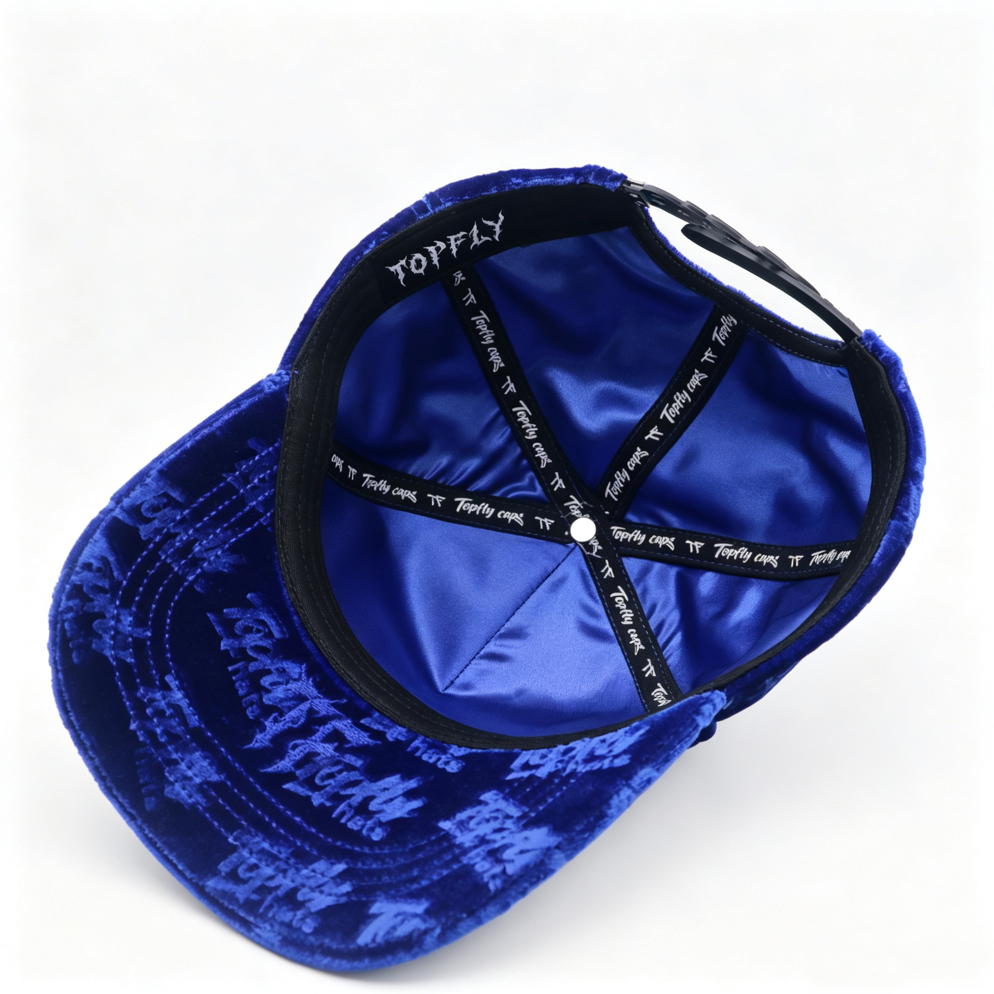 Royal Blue Velvet Trucker Hat All Over Embossed Logo Custom Rhinestone Metal Patch Velvet Baseball Cap For Men Women