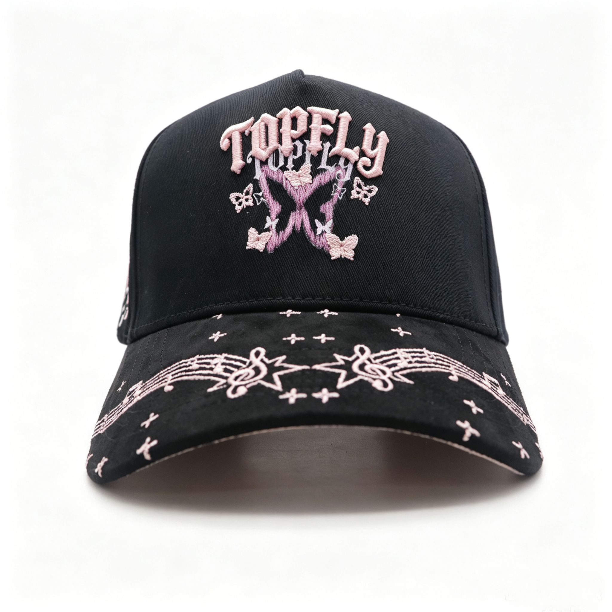 Music Note Star Butterfly Embroidery Baseball Cap,Custom 3D Puff Embroidered Streetwear Adjustable T