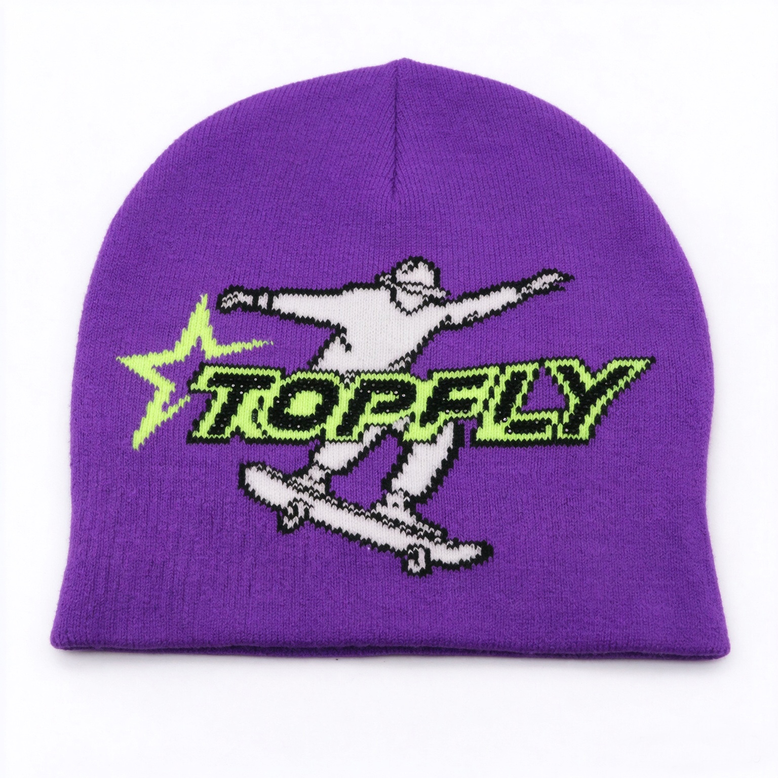 Wholesale Unisex Slouch Knit Beanie Hat Purple Skateboard Jacquard Pattern Beanie With Rhinestone Le