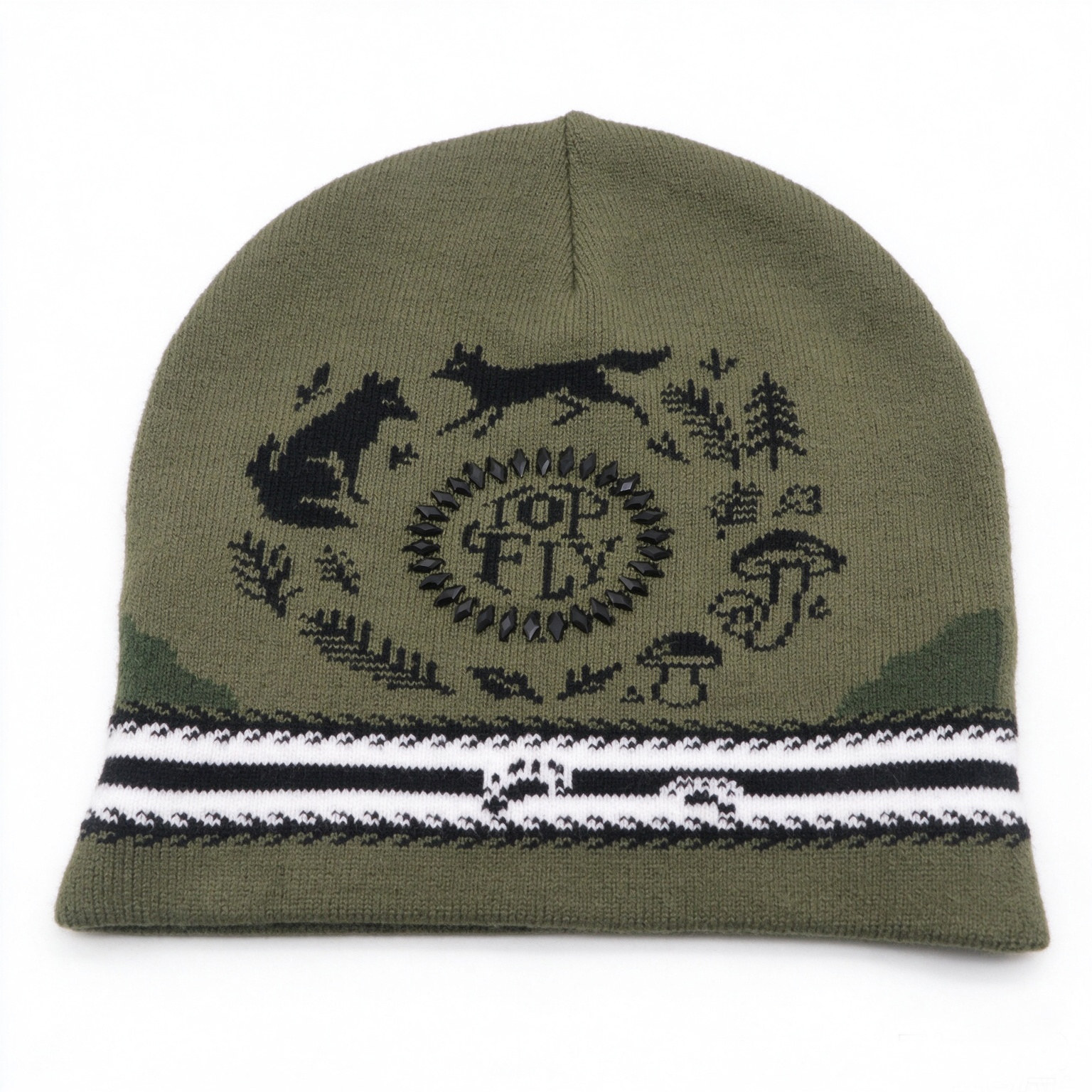 Wholesale Unisex Jacquard Knitted Beanie Hat With Rhinestone Logo, TOPFLY Winter Warm Slouch Knit Ca